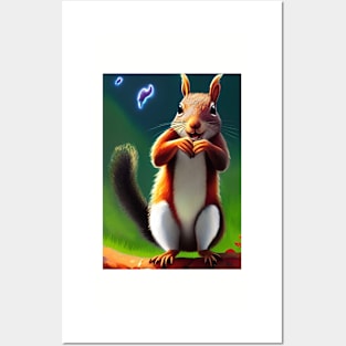 SQUIRREL WATCHING FIREFLIES Posters and Art